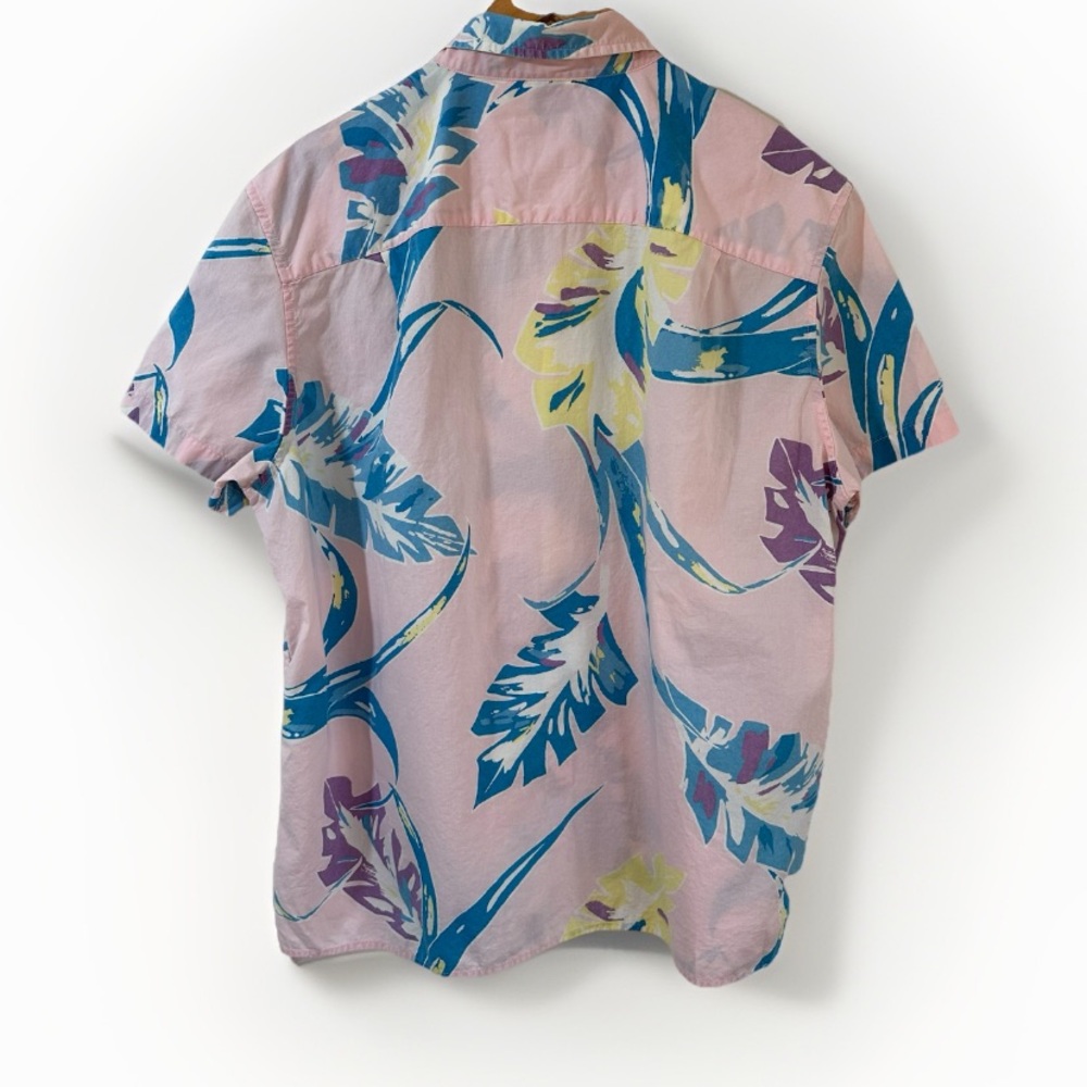 American Eagle Hawaiian Button Down Shirt Pink Blue Cotton Short Sleeve Men’s XL - Picture 2 of 9